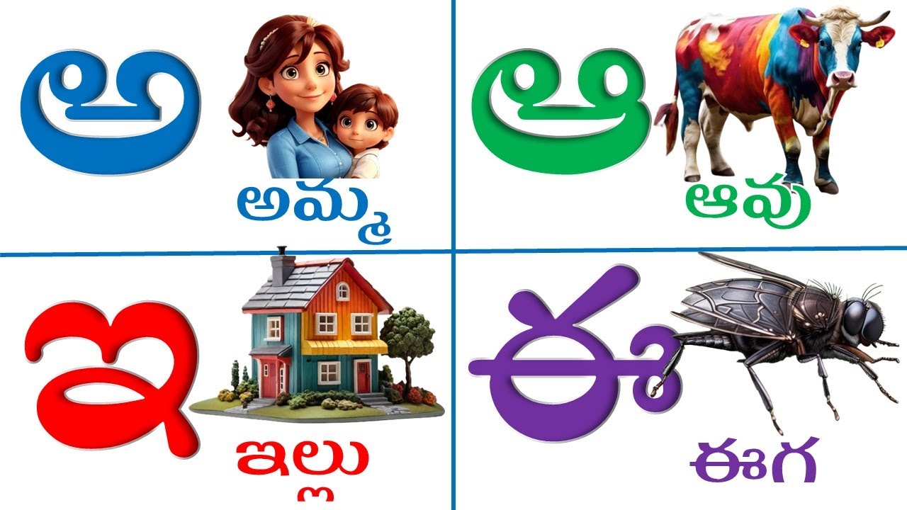 తెలుగు వర్ణమాల | అ - అమ్మ ఆ - ఆవు | Achulu Hallulu | Telugu varnamala | Telugu aksharalu for kids