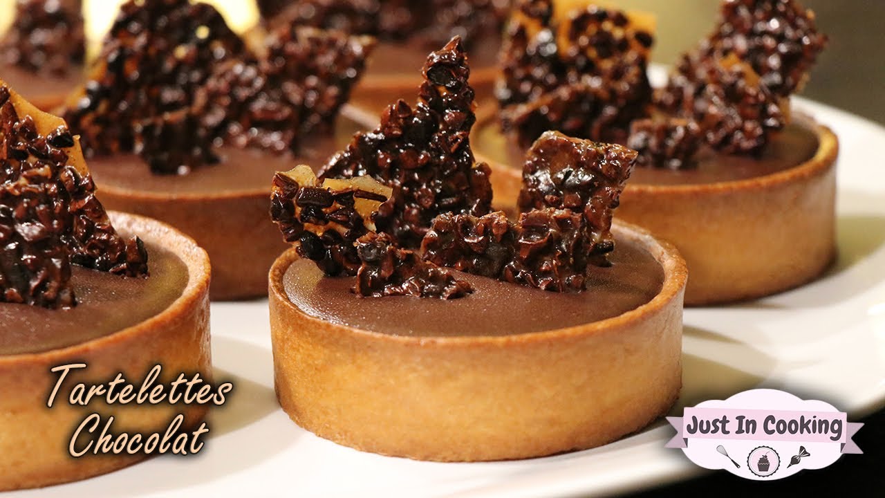 Recette de Tartelettes au Chocolat, Praliné et Tuiles de Grué de Cacao 