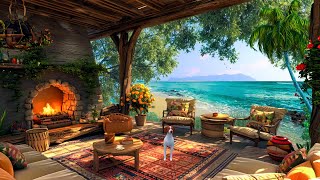 Summer Morning Seaside Terrace Ambience: Soothing Jazz Piano Music & Relaxing Ocean Waves for Relax