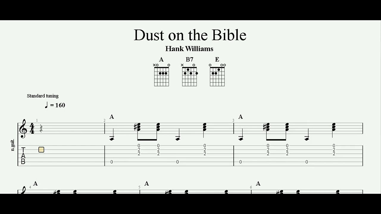 Hank Williams Dust on the Bible Country Gospel Guitar TAB Piano