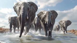 River of Giants Elephants Crossing While Crocodiles Watch