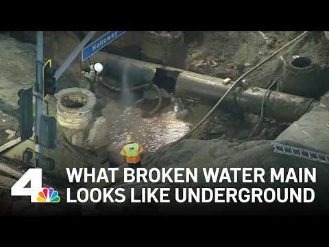 See how LADWP is repairing 36-inch ruptured water pipe in West Hollywood