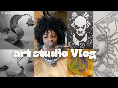 Art Studio Vlog| GRWM, screen printing, sculpting,linoleum cut