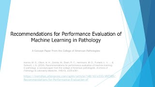 Recommendations for Performance Evaluation of Machine Learning in Pathology