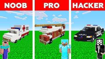 Minecraft: EMERGENCY VEHICLE HOUSE BUILD CHALLENGE - NOOB vs PRO vs HACKER Animation