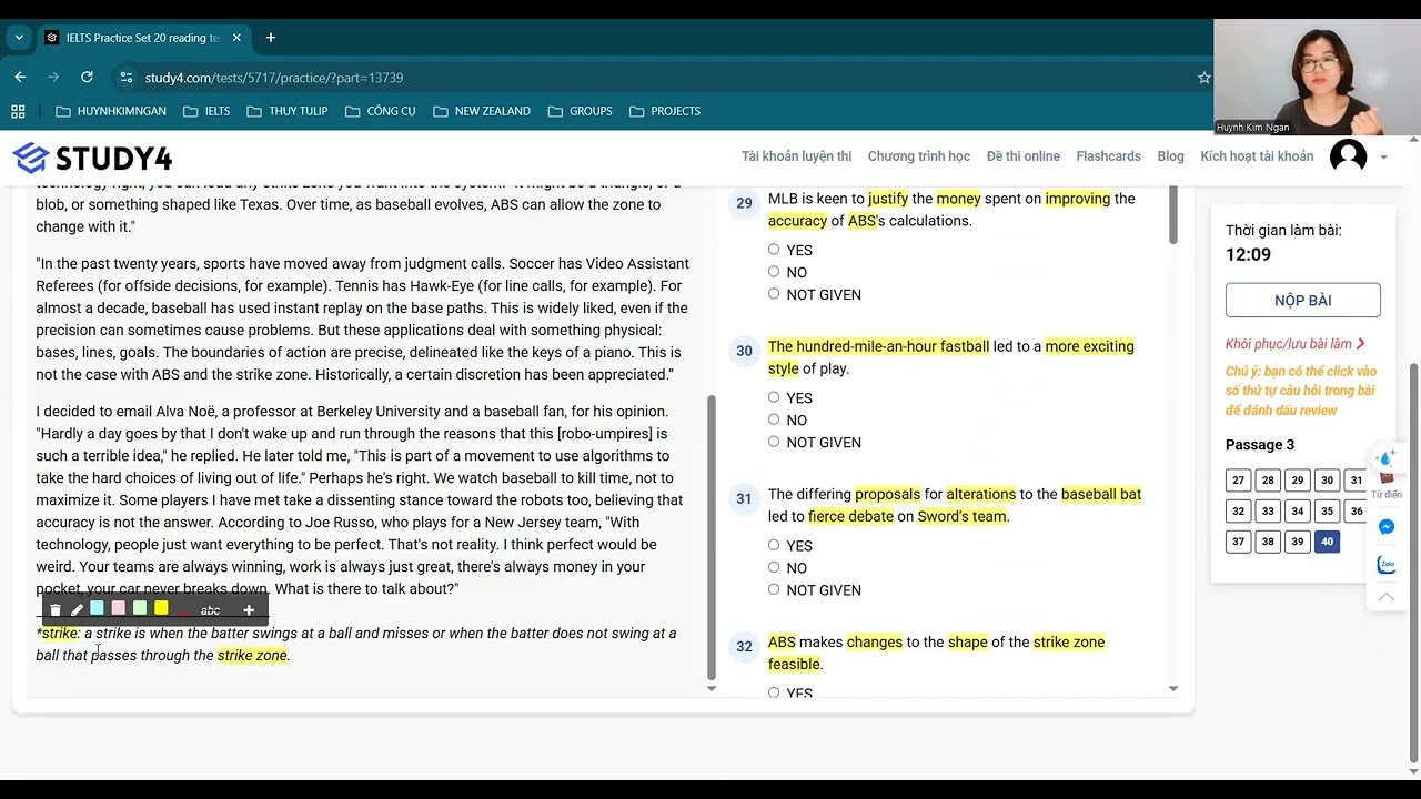 Giải đề Reading Cam20 Test 2 Passage 3 | Invasion of the Robot Umpires | Q27, Q33-37