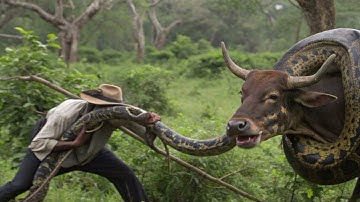 Fearless Rescue Team Battles Giant Python to Save a Terrified Steer