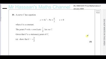 old EDEXCEL IAL WMA12 01 P2 new JAN 2020 Q10 Differentiation   Stationary Points
