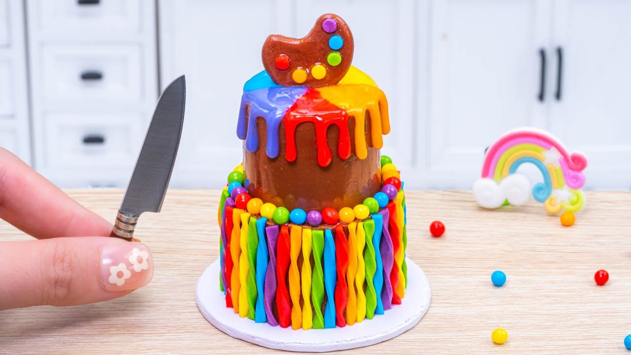 Mini Rainbow Cake Recipe With Chocolate 🌈 Perfect 2 Tier Rainbow Cake ...