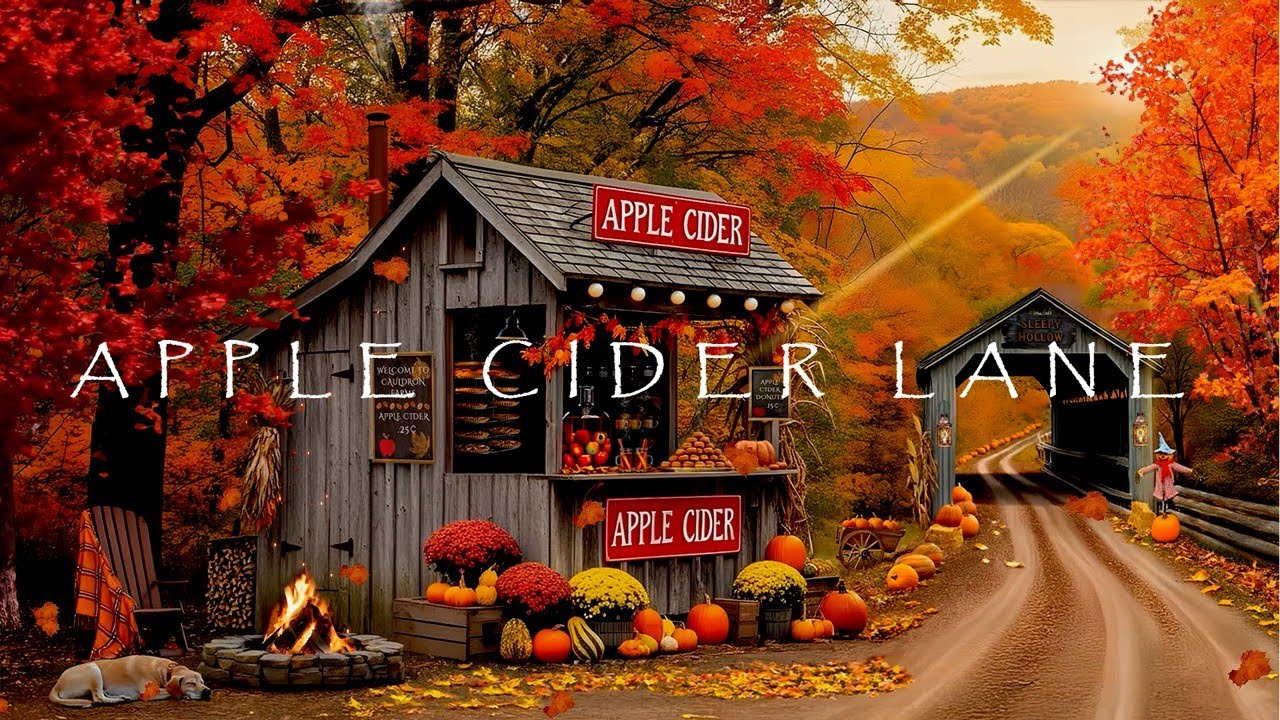🍎APPLE CIDER LANE-FALL AMBIENCE-AUTUMN FALLING🍁 LEAVES-COZY