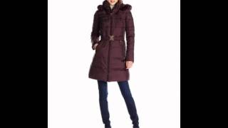 T Tahari Women's Mali Down Coat Faux Fur Hood OS28
