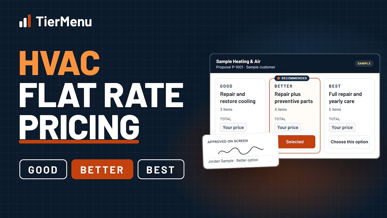 TierMenu demo video: flat rate price book and good-better-best proposals