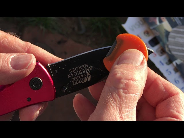 Close up knife sharpening with a Sharpens Best Sharpener 