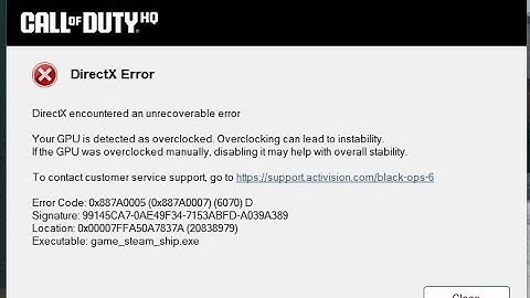 🔫 COD DirectX Unrecoverable Error - fix