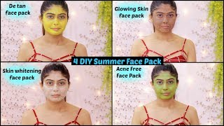 4 INSTANT Skin Brightening Face Pack- Naturally Glowing Skin, Sun Tan Remove, Acne free Skin