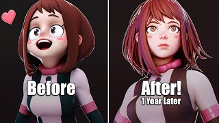 Re-Sculpting My Old Art | Uraraka Ochako in 3D [My Hero Academia] | Can You Improve In Only 1 Year?!