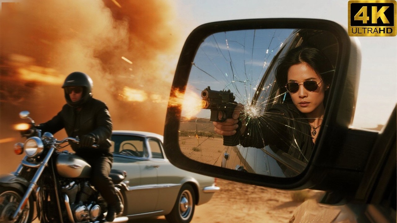 💥【2025 Action Movie】Car chase in the desert, top shooter blow front car up!