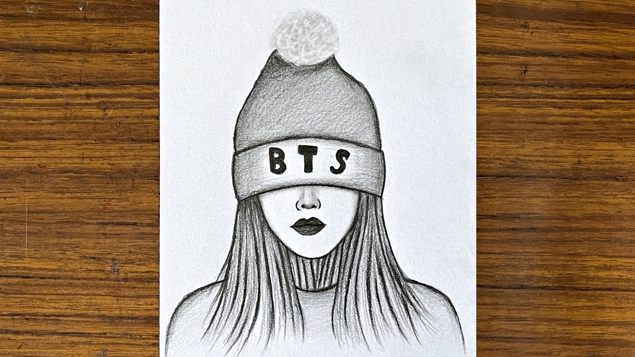 How to draw a cute girl with BTS cap