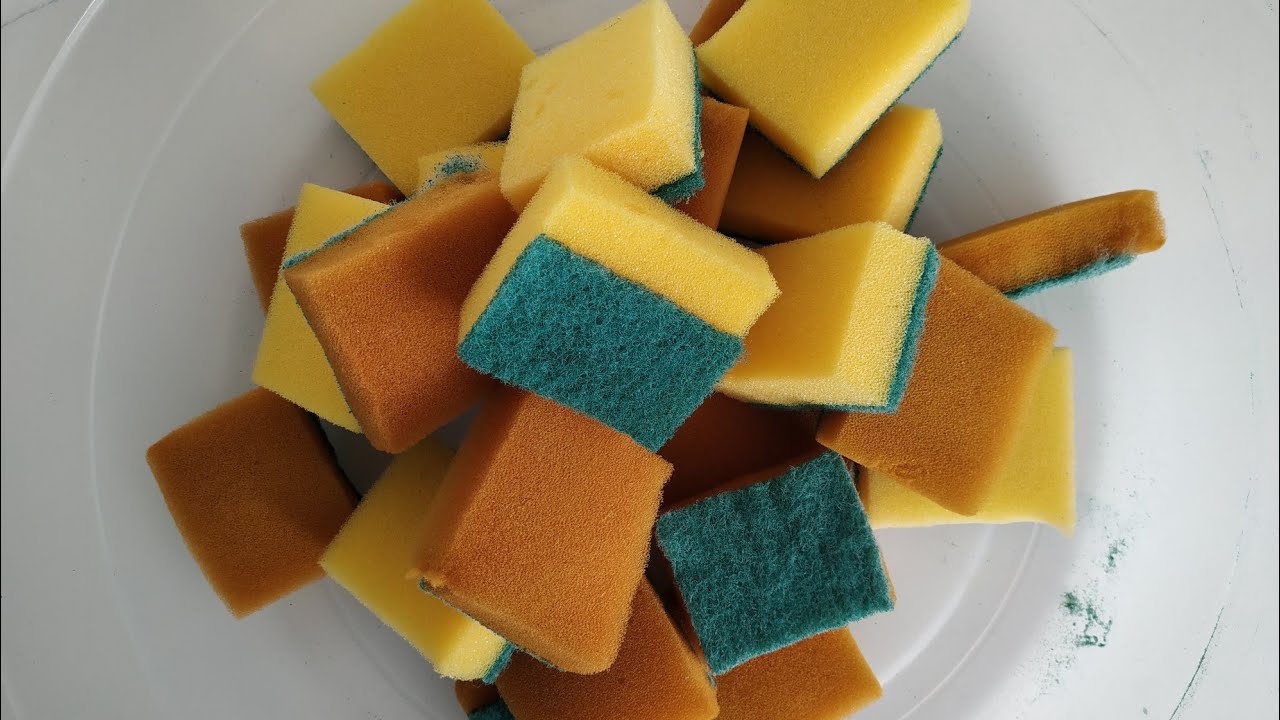 Bleached & Normal Kitchen Sponges Dry Ripping | Sponge ASMR