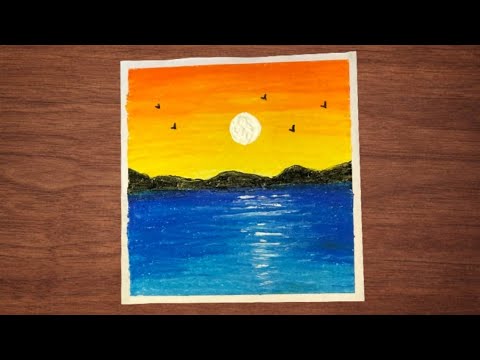 Drawing with oil pastels / Easy scenery drawing / sunset scenery ...