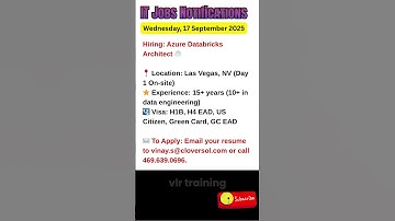 Azure Databricks Architect Job in Las Vegas, NV (Sept 17, 2025) #hiring #jobsearch  #jobopening
