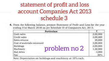 statement of profit and loss account company act 2013 schedule 3 problem no 2
