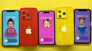 Real IPhone 11+14 Pro+11 vs Wooden IPhone 13 Pro Max+15 Pro Max Incoming + Outgoing Call