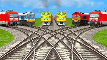 6 Trains Crossing Each Other at Diamond Crossing #14 | Trains vs Bumpy Diamond Railroads ||