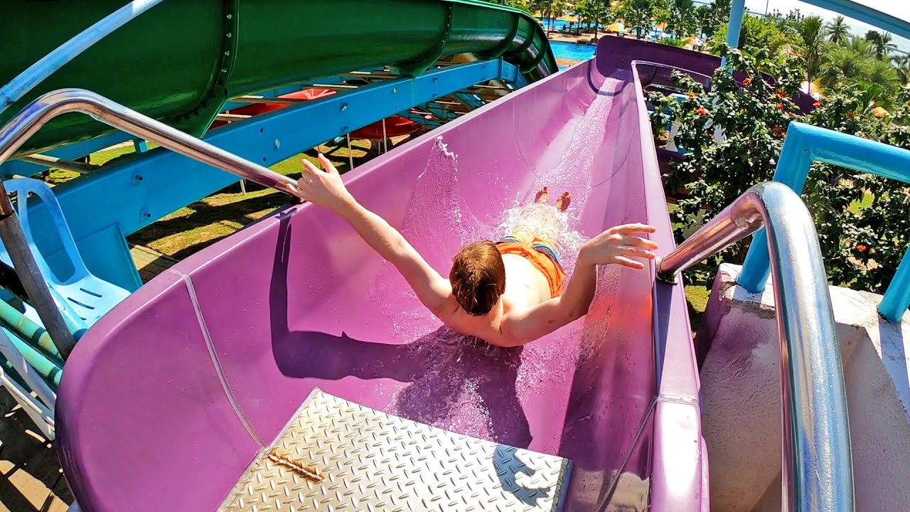 Very Painful Purple Water Slide at Pattaya Park Thailand