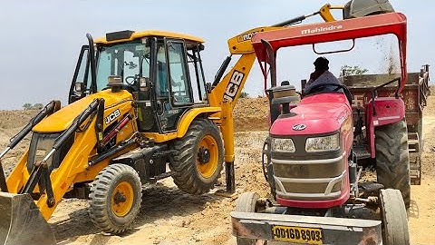 Jcb 3dx Backhoe Loader Machine Loading Mud In Mahindra YUVO 415 DI Tractor | Jcb and Tractor Video