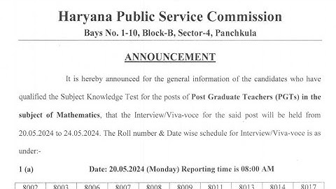 Hpsc Breaking : Hpsc Announced Interview Schedule For The Post of PGT Mathematics