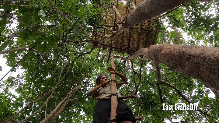 Girl Living Off The Grid Build a Tree House for the Best View, Girl solo Bushcrafts