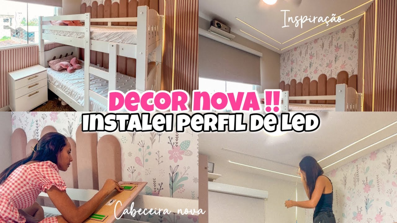DECOREI O QUARTO SOZINHA 🌸| INSTALEI CABECEIRA NOVA | PERFIL DE LED SOBREPOR 🥹 | ficou lindoo 💖🏡