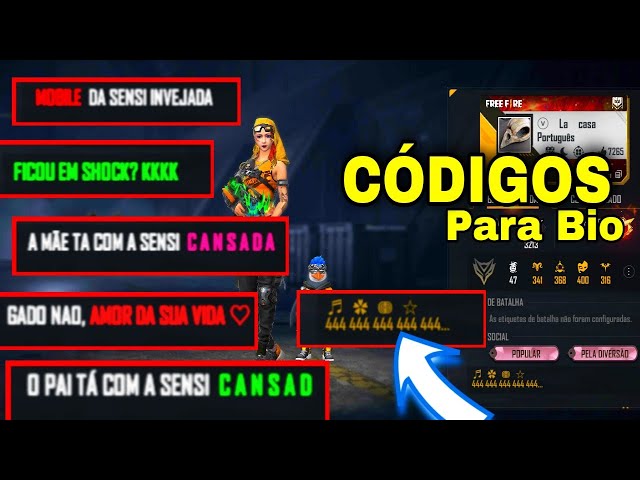 CÓDIGOS PARA COLOCAR NA BIO DO FREEFIRE 💚 MELHORES CÓDIGO PRA BIO DO  FREEFIRE 