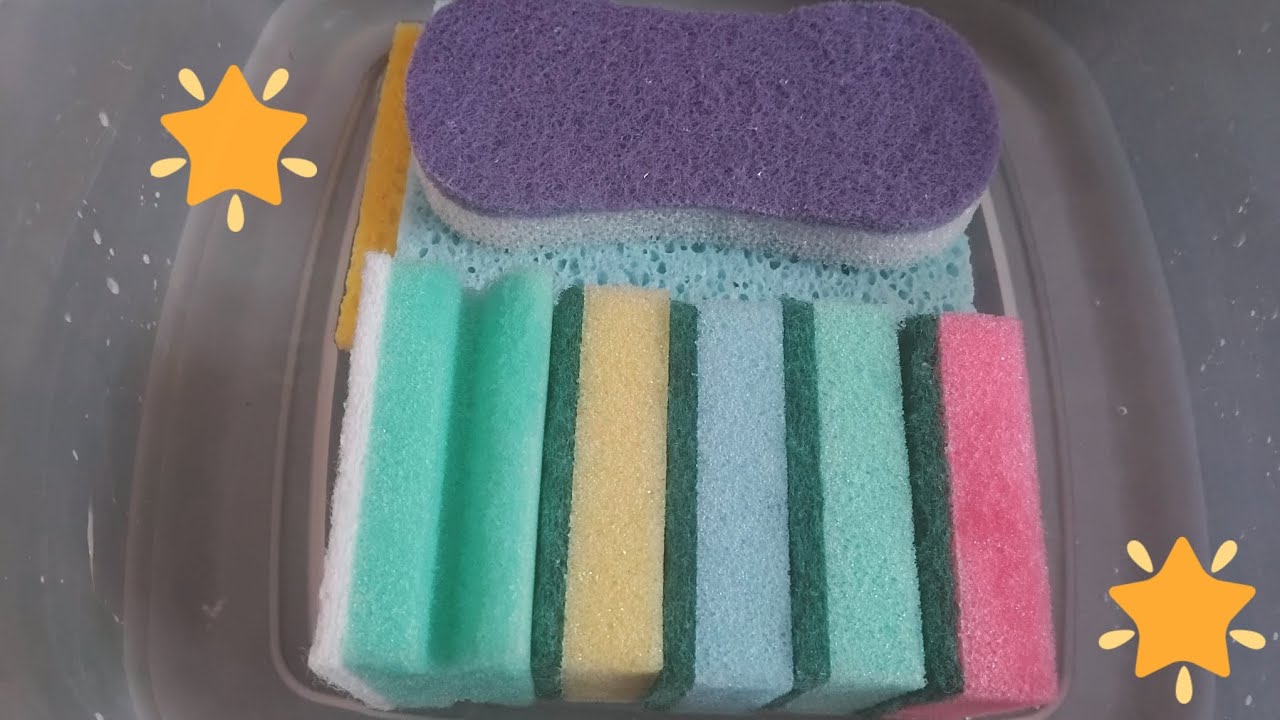 ASMR Rainbow Sponges Squeezing and Ripping in Water 🌟