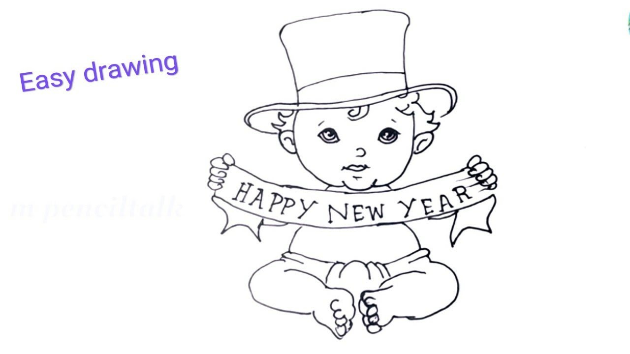 Happy New  Year Drawing  for kids  Easy Drawing  M 