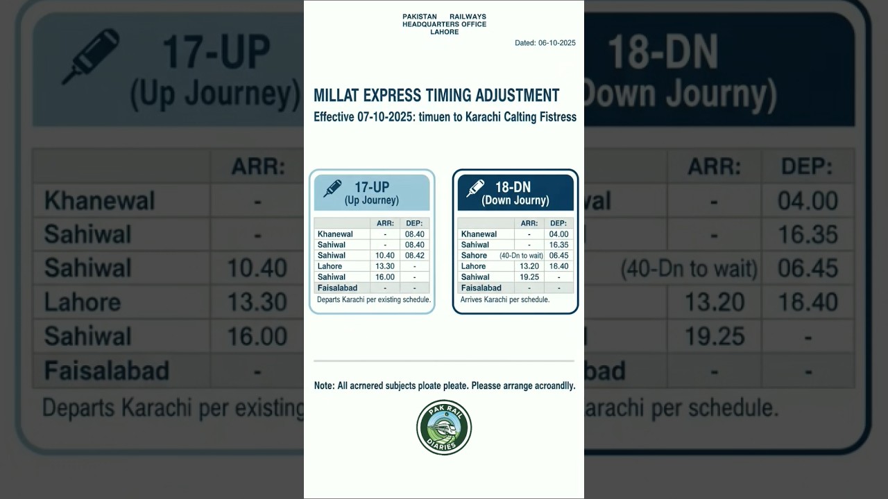 Millat Express Schedule 17Up/18Dn |