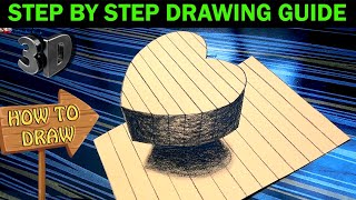 Easy 3d heart drawing illusion on paper | Easy 3d art | Anamorphic art | Optical illusion | Drawing