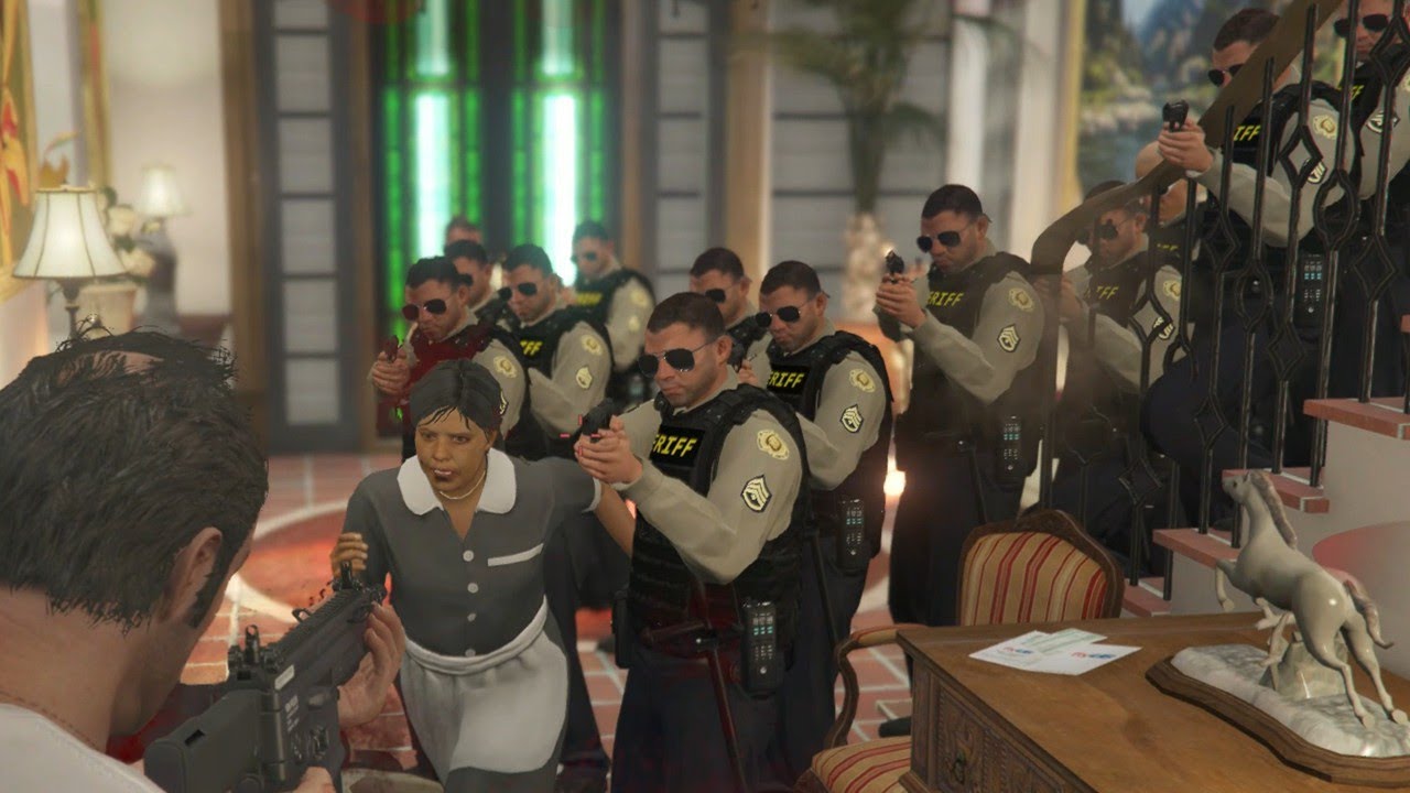 GTA 5 - Trevor rampage shootout + epic five star cop battle - YouTube