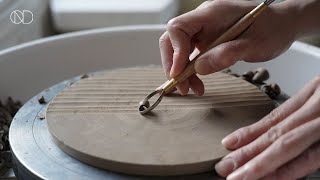 깎아서 만든 나무질감 도자기 접시 : Making a ceramic plate [ONDO STUDIO]