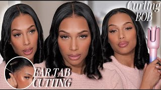 ✨How To Cut Ear Tab DRAWSTRING WIG: 🙌🏾Beginner Friendly Bob Wig + Automatic Curls - Myfirstwig