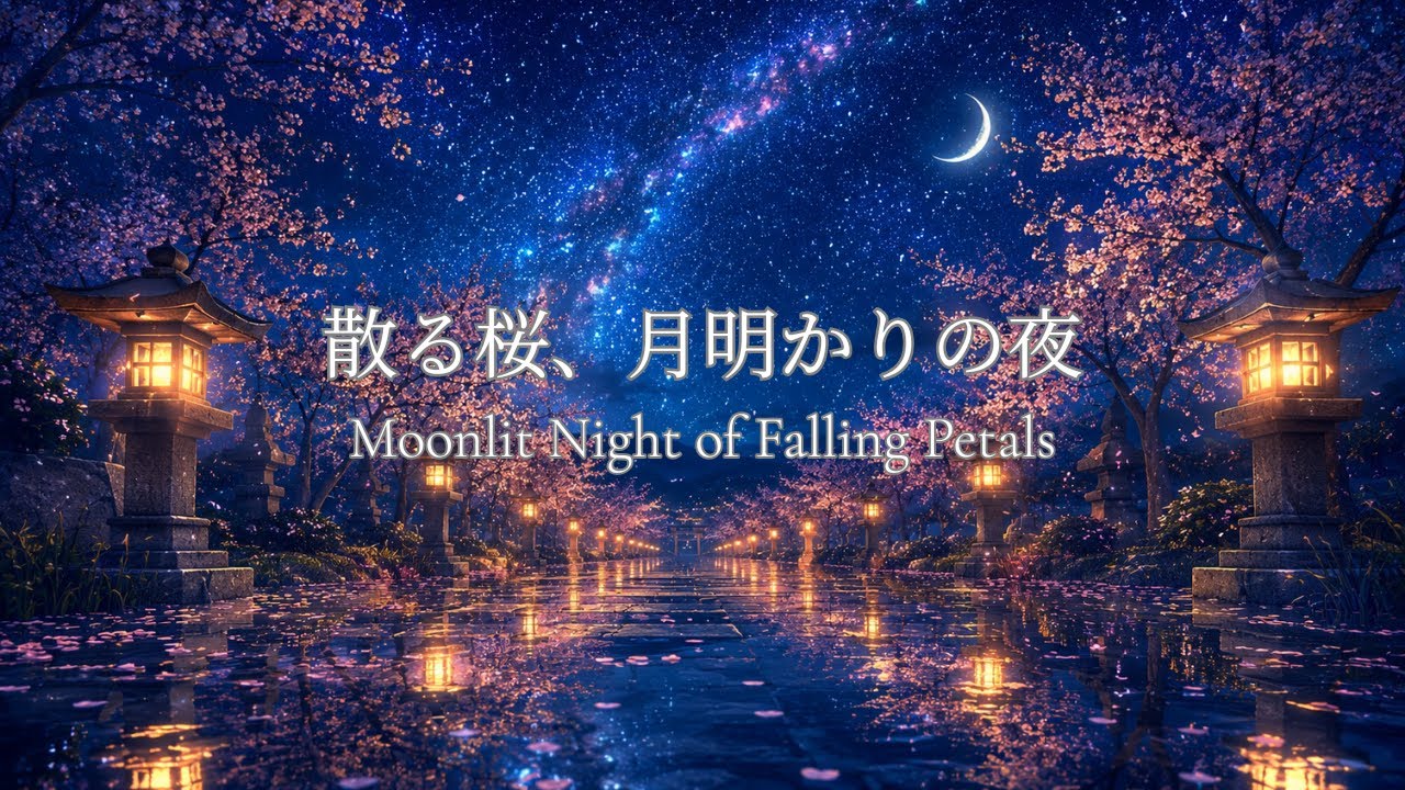 月夜に舞う桜。癒しピアノBGM｜睡眠・作業・読書用｜1+ Hour｜Healing Piano