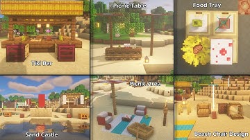 6+ Minecraft Summer Beach Designs : Food Tray, Picnic Area & Table, Sand Castle, Tiki Bar (Part-2)