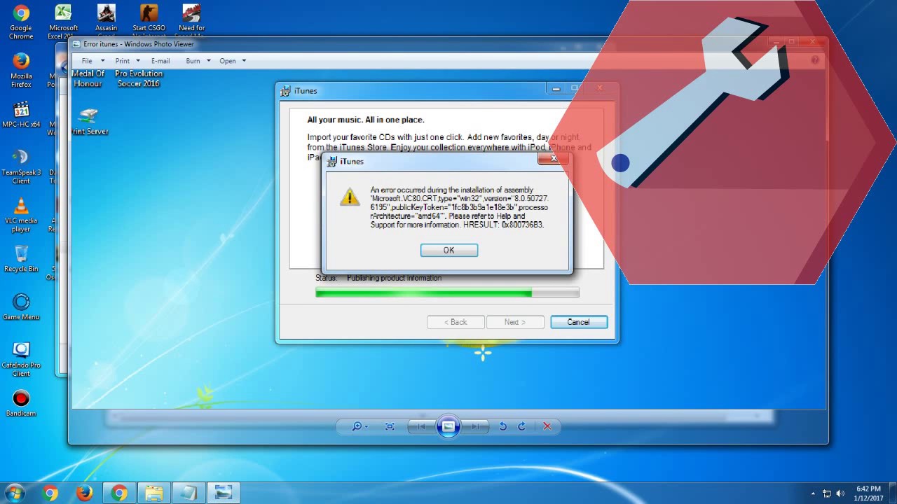 itunes error microsoft vc80 crt type
