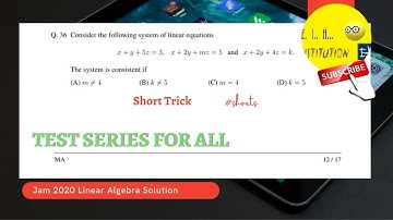 IIT JAM 2020 LINEAR ALGEBRA/SYSTEM OF LINEAR EQUATIONS/SYSTEM OF LINEAR EQUATIONS MATRICES #shorts