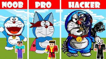 Minecraft NOOB vs PRO vs HACKER: MONSTER DORAEMON STATUE HOUSE BUILD CHALLENGE | Minecraft Battle