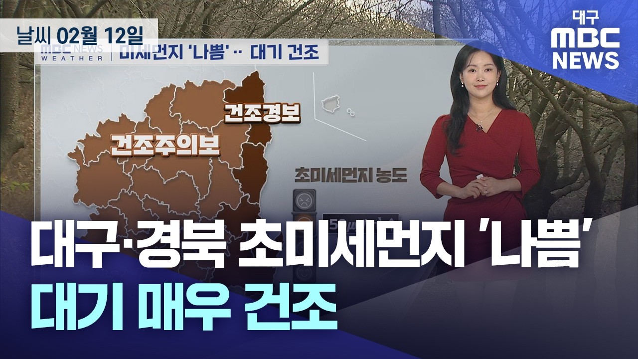 대구·경북 초미세먼지 '나쁨'⋯대기 매우 건조 (2026.02.12 날씨) | 대구MBC뉴스