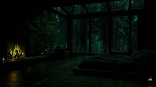 🌲🔥 Rainy Forest Night • Glass Cabin &amp; Fireplace Glow 🌧️ Fall Asleep Fast in 5 Minutes 😴