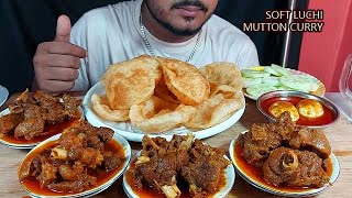 Soft Luchi eating with massive mutton curry and egg curry with salad-muk bang Eating Show IndianFood