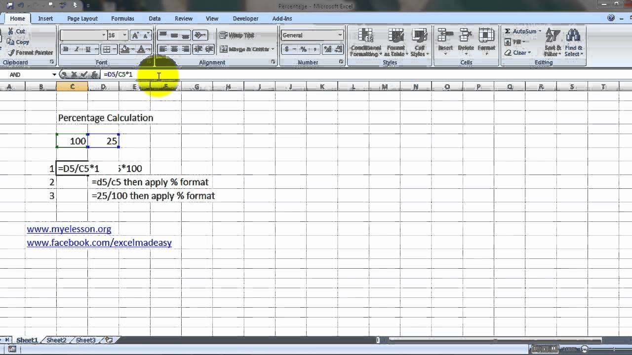 excel calculations percentages